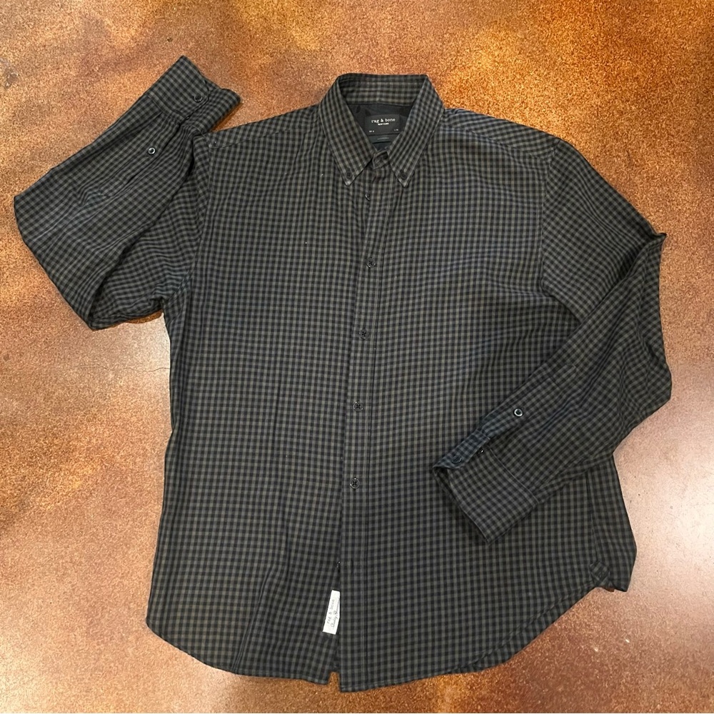 rag & bone Black and Gray Check Button-Down Shirt